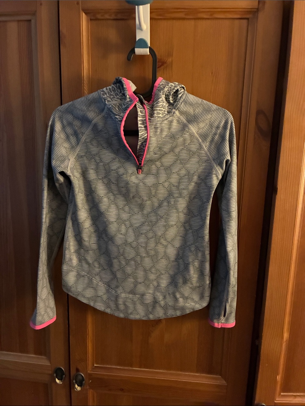 Girl’s Nike Gray Performance Quarter-Zip- Fleece-lined Hooded with Pink Trim